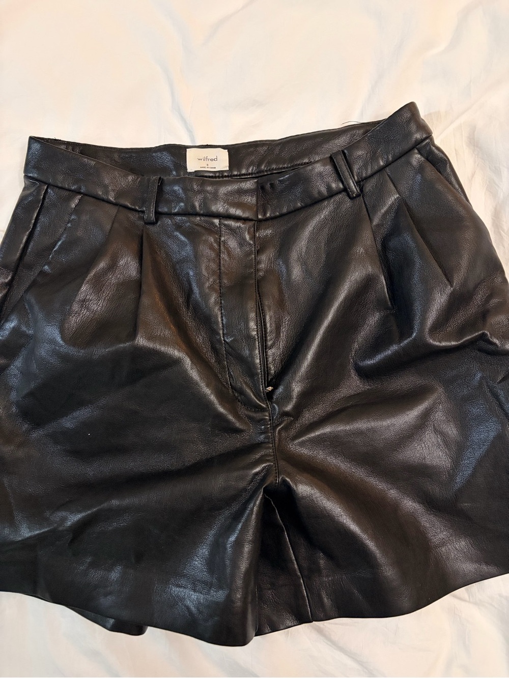 Wilfred Limerick Short 5” - Black Faux Leather Pleated High-Rise Shorts